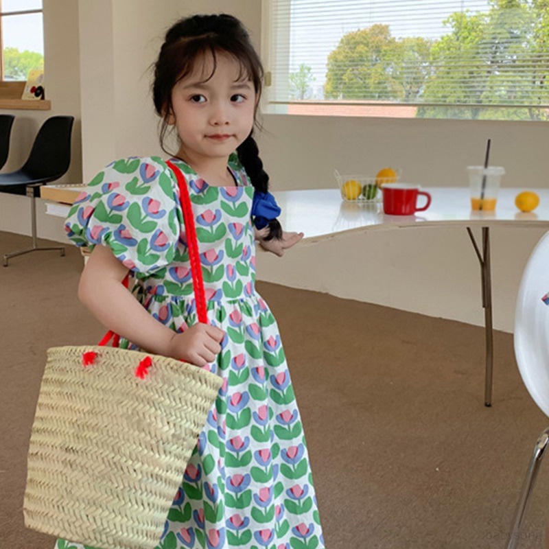 Đầm Công Chúa Hở Lưng Đính Nơ Họa Tiết Hoa Thời Trang Mùa Hè Cho Bé Gái