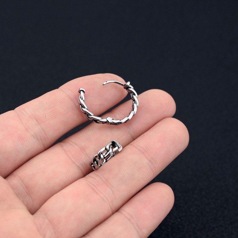 Khuyên Tai Bông Tai Tròn Nam Nữ Dáng Dây Xích Retro Thép Titan Không Gỉ