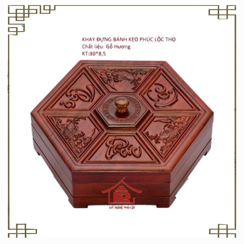 Hộp đựng bánh kẹo phúc- lộc - thọ gỗ hương đỏ giá rẻ