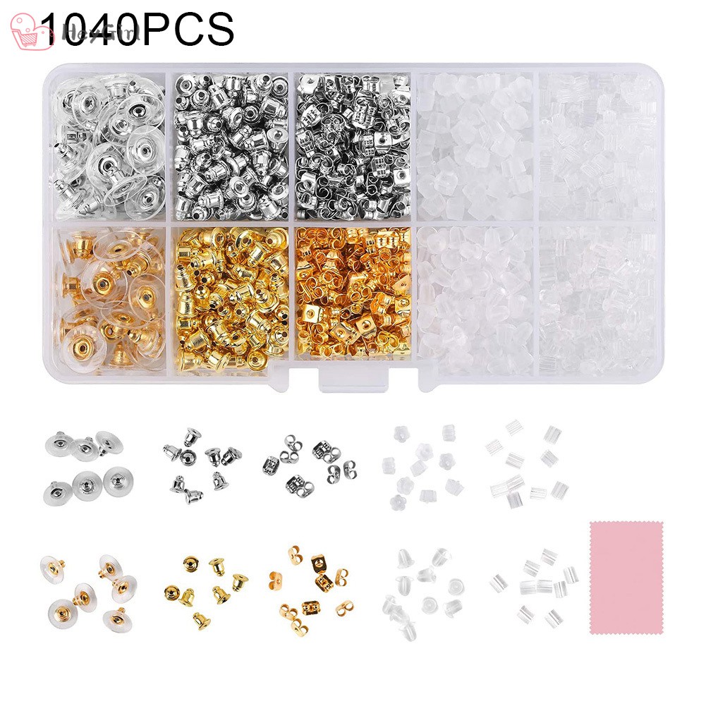 1040pcs Earring Backs Earring Back Clips Butterfly Metal Rubber Plastic Secure Earring Backs