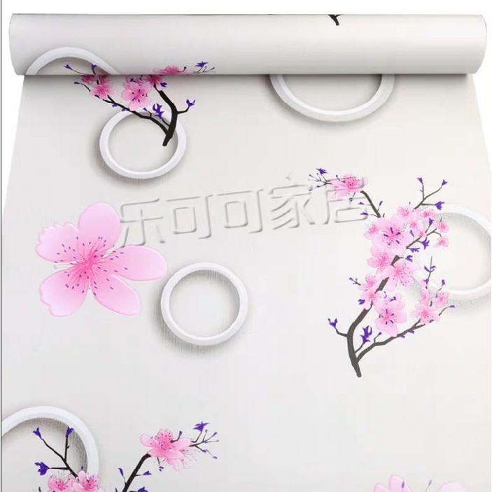 Decal giấy dán tường cành hoa đào hồng khổ 45cm keo sẵn