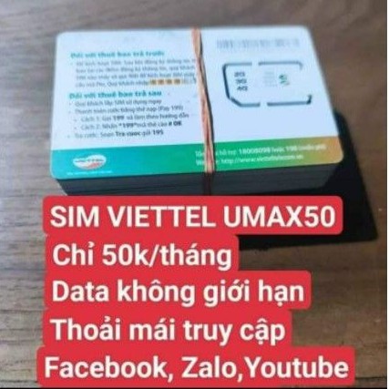 SimViettel 4G  (Gói Umax50)(V120n) dùng toàn quốc