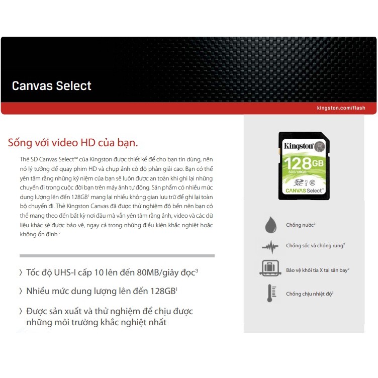 Thẻ nhớ Máy Ảnh SDXC Kingston 64GB UHS-I U1 80MB/s - CANVAS Select (Trắng)