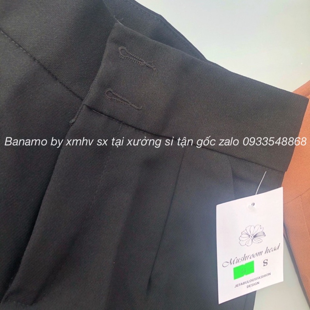 Quần baggy 2 khuy cạp cao baggy tây công sở màu đen thời trang Banamo Fashion 8333