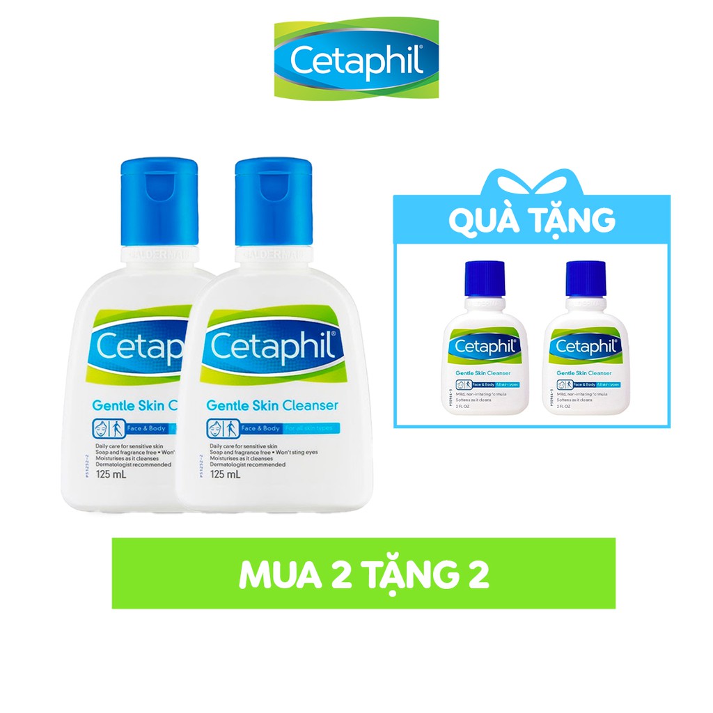 [Tặng 2 SRM 29ml/chai] Combo 2 Sữa rửa mặt làm sạch dịu nhẹ Cetaphil Gentle Skin Cleanser 125ml/chai