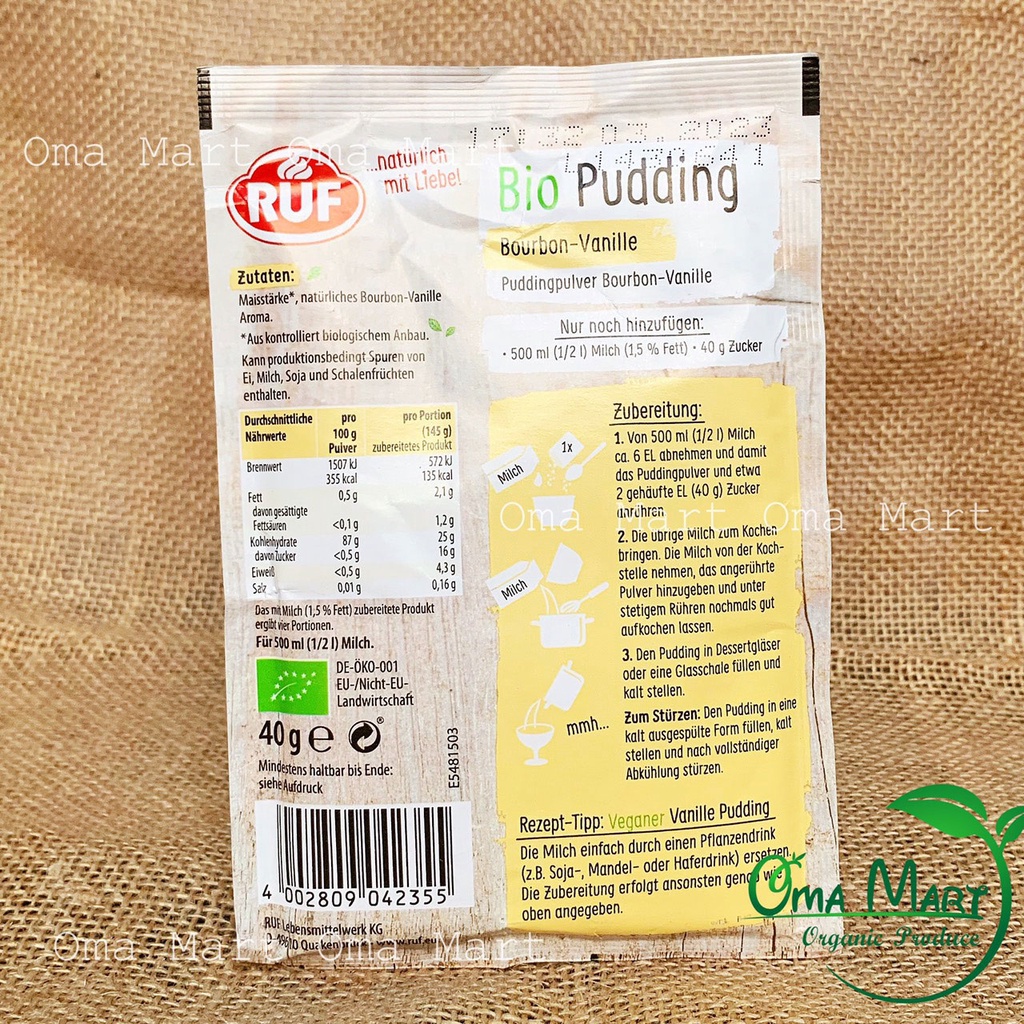 Bột làm Pudding hữu cơ Ruf 40g