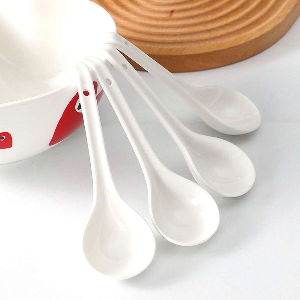 Bộ Muỗng Ăn Súp Bằng Gốm Sứ Màu Trắng Phong Cách Nhật Bản