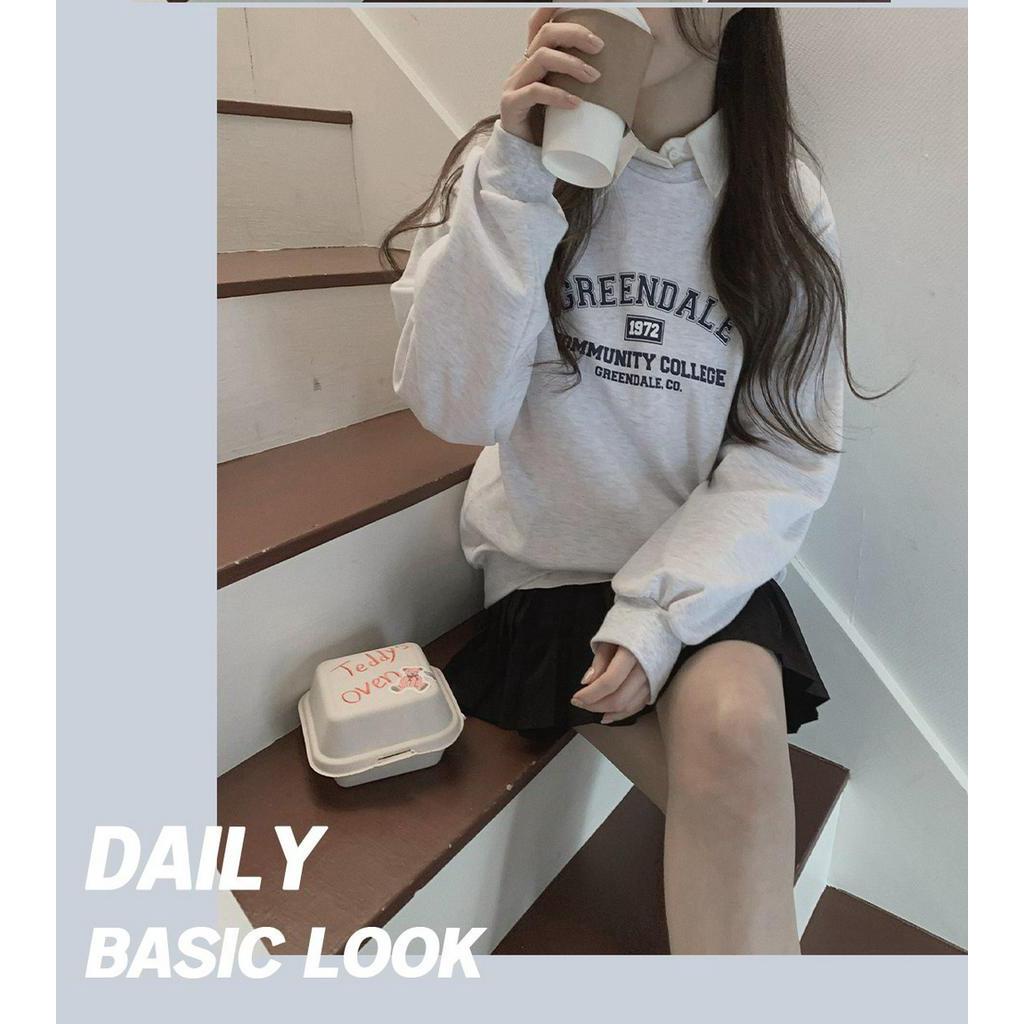 Áo nữ Peppermint 55186 tay dài cổ tròn in chữ cá tính thời trang retro kiểu Mỹ