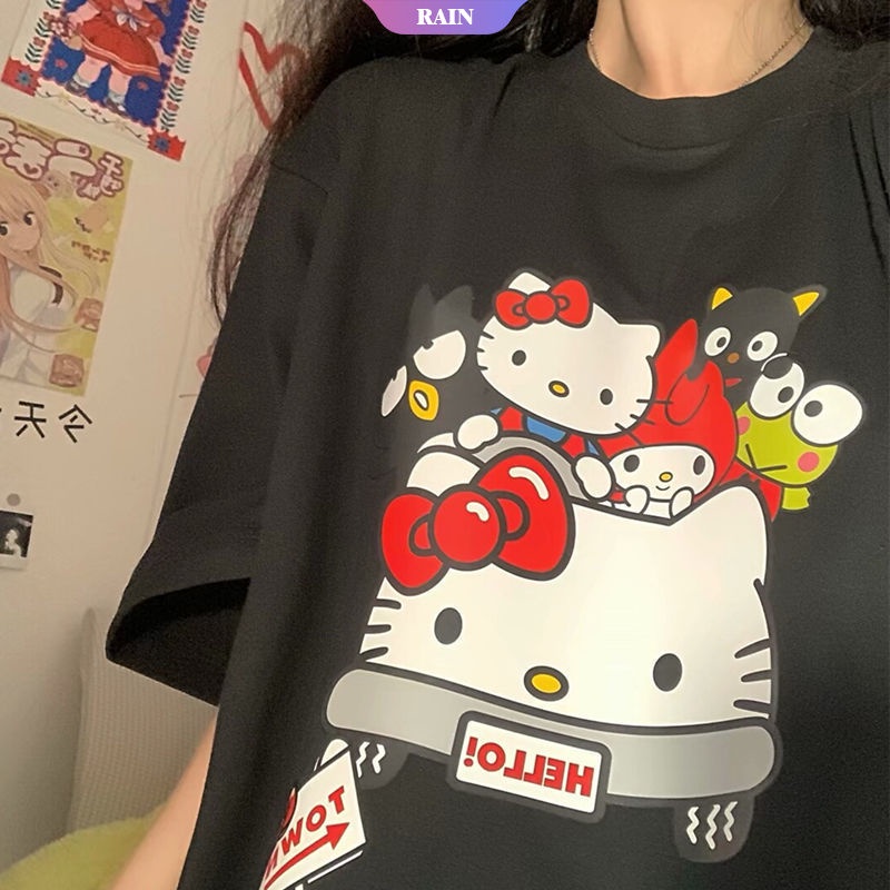 Áo Thun Tay Ngắn Dáng Rộng In Họa Tiết Hoạt Hình My Melody Hello Kitty Sanrio Dễ Thương Thời Trang Cho Nữ