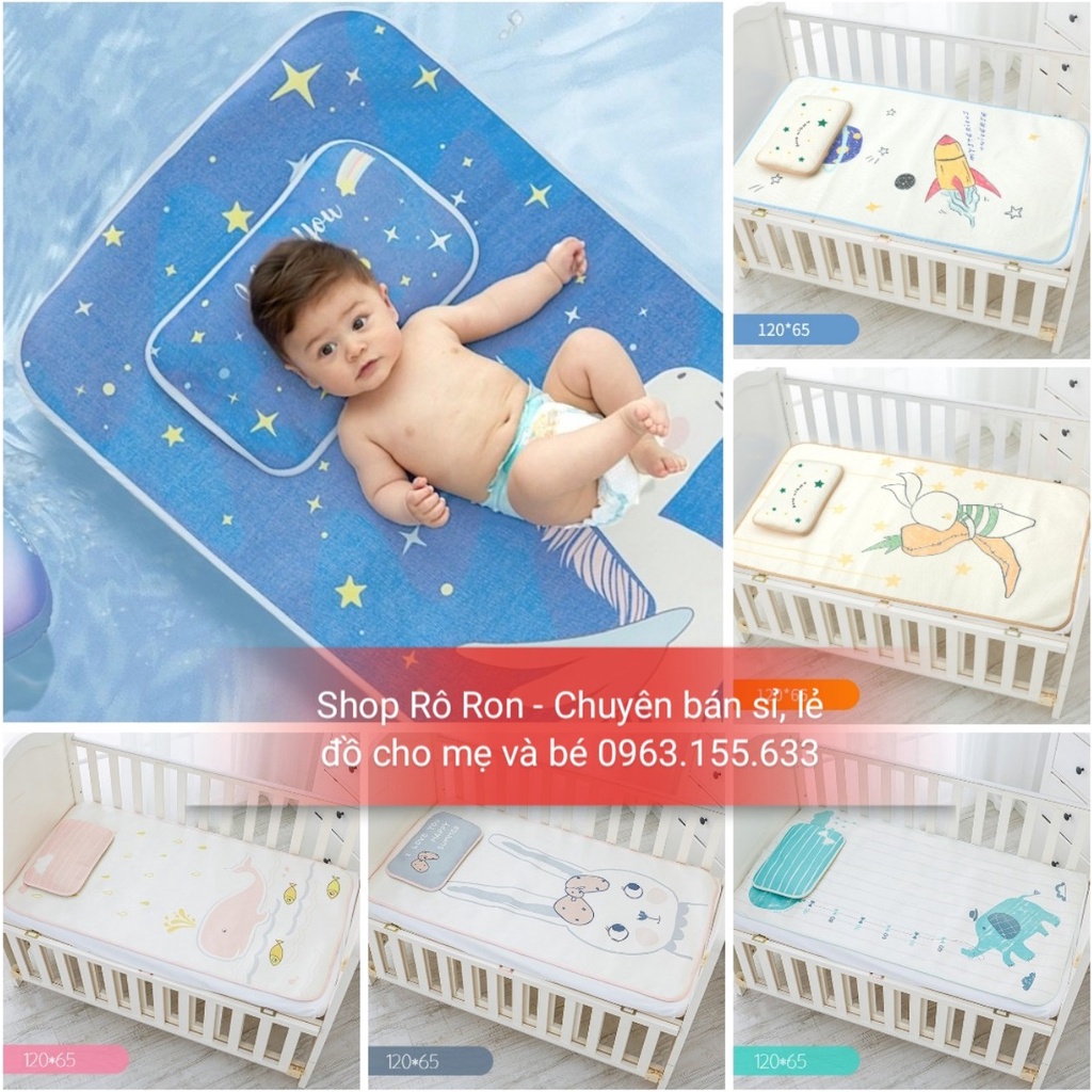 Chiếu lụa điều hòa MANNY kèm Gối thảo dược - Set chiếu điều hòa kèm gối Muslin Tree cho bé - Shoproron