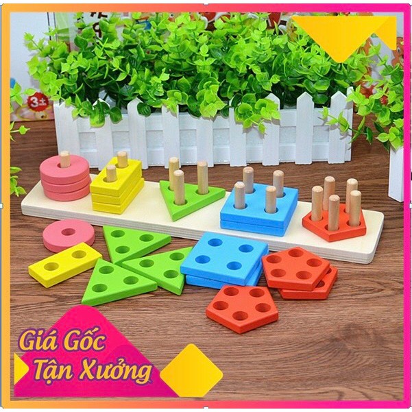 Đồ chơi thả hình khối trên thanh bằng gỗ - đồ chơi gỗ thông minh montessori giúp bé phân biệt hình khối, màu sắc