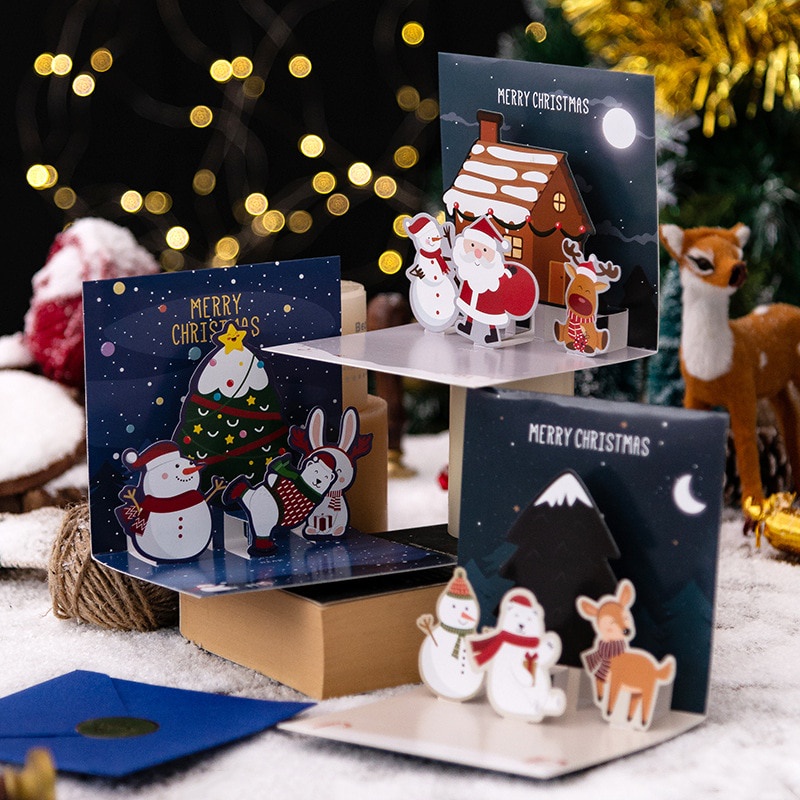 Thiệp Giáng Sinh 3D Hình Ông Già Noel Xinh Xắn Thẻ