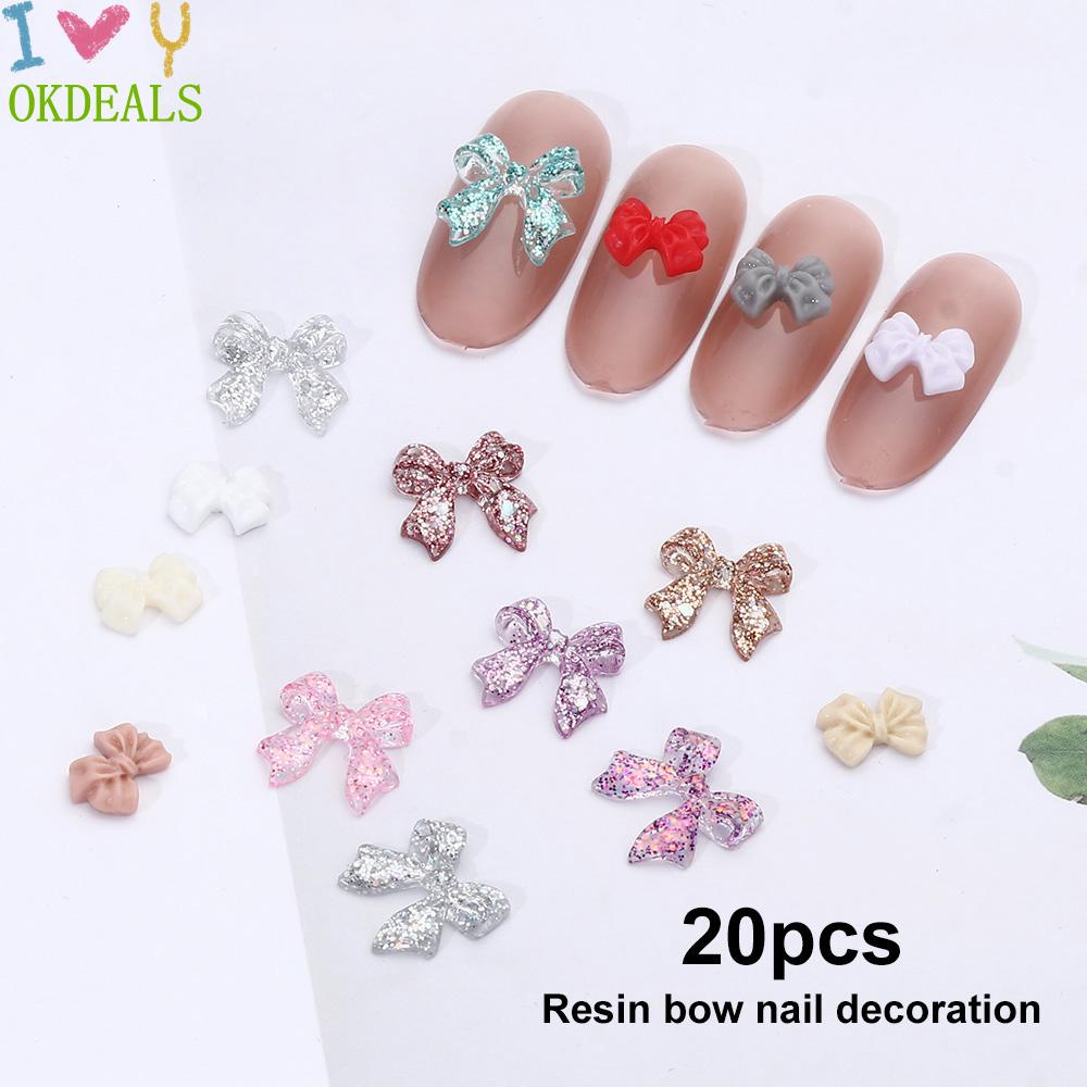 Bộ 20 Nơ Đính Móng Tay 3D Bằng Nhựa Resin Thời Trang|Phụ Kiện Trang Trí Móng Tay Xinh Xắn