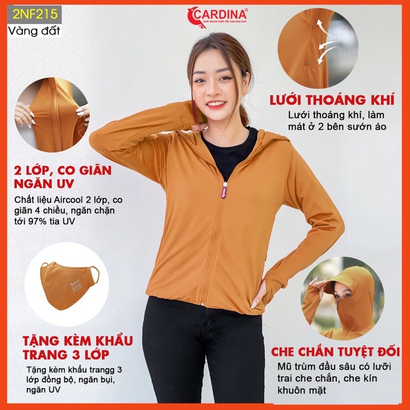Áo Chống Nắng Nữ 𝐂𝐀𝐑𝐃𝐈𝐍𝐀 2 Lớp Chất Thun Lạnh Nhật Cao Cấp Chống Tia UV 2NF2
