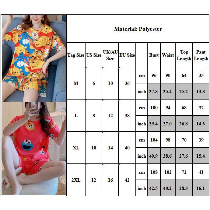 Bộ Đồ Ngủ Áo Thun Tay Ngắn + Quần Short Họa Tiết Hoạt Hình Thoáng Khí Thời Trang Mùa Hè Cho Nữ