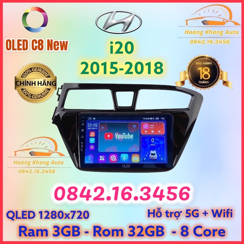 Màn hình android OLED C8 New theo xe i20 2015 - 2018  kèm dưỡng và jack nguồn zin theo xe