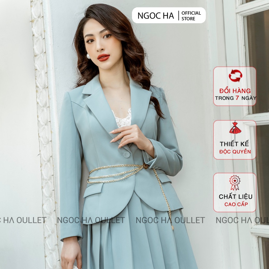 Set Váy Công Sở, Áo Vest Dài Tay Chân Váy Xếp Ly, Thiết Kế Thanh Lịch NGỌC HÀ Design BJ004