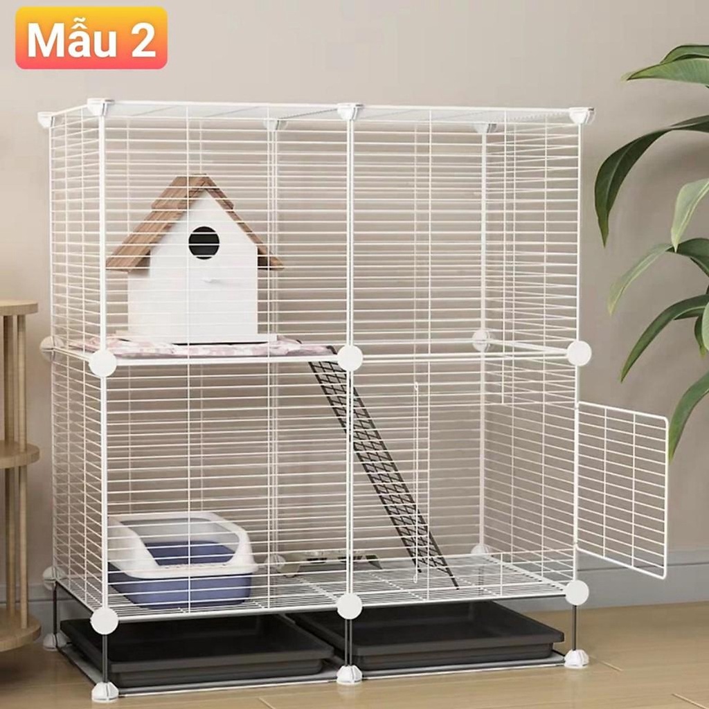 (Bán theo combo) Chuồng mèo 2 tầng giá rẻ lắp ghép lưới sắt đa năng nuôi thú cưng thỏ, bọ ú, sóc (Tặng chốt,cầu thang..)