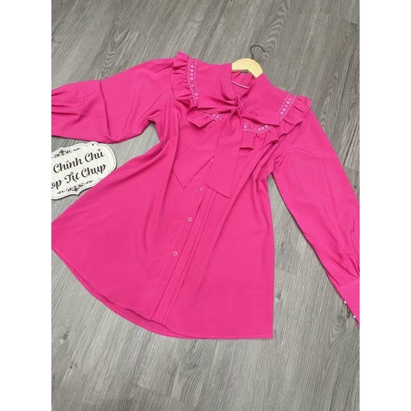 G7 - đầm sơ mi cổ nơ bèo, màu Hồng sen