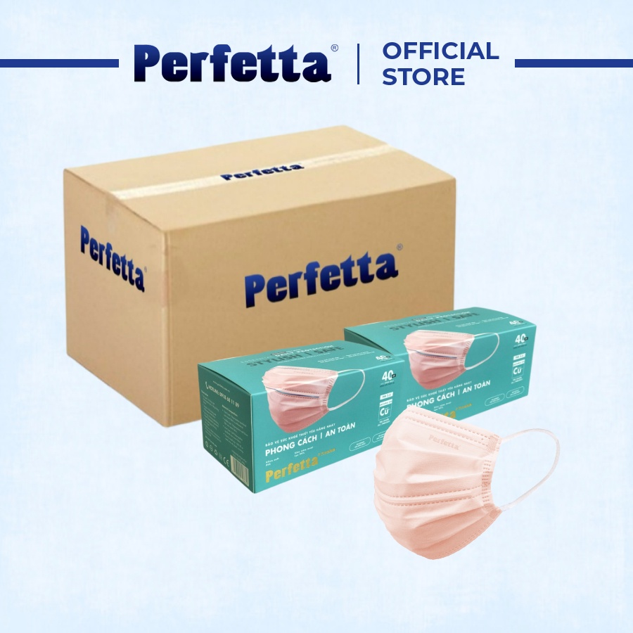 [THÙNG 800 cái] Khẩu trang y tế 3 lớp PERFETTA Premium cao cấp hai thanh mũi miệng phủ Nano đồng (40 cái/hộp)