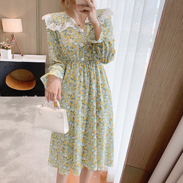 [SIZE S-2XL] Váy hoa nhí cổ sen dài tay + ngắn tay | BigBuy360 - bigbuy360.vn