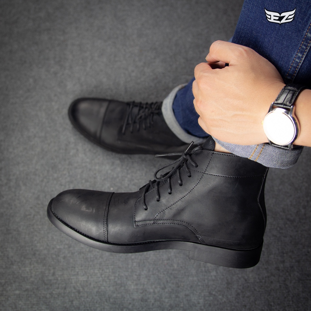 Giày da sáp cao cổ đen - Da nhập khẩu chính hãng 100% | BigBuy360 - bigbuy360.vn