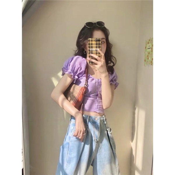 HANNY A56 Áo kẻ tím, xanh