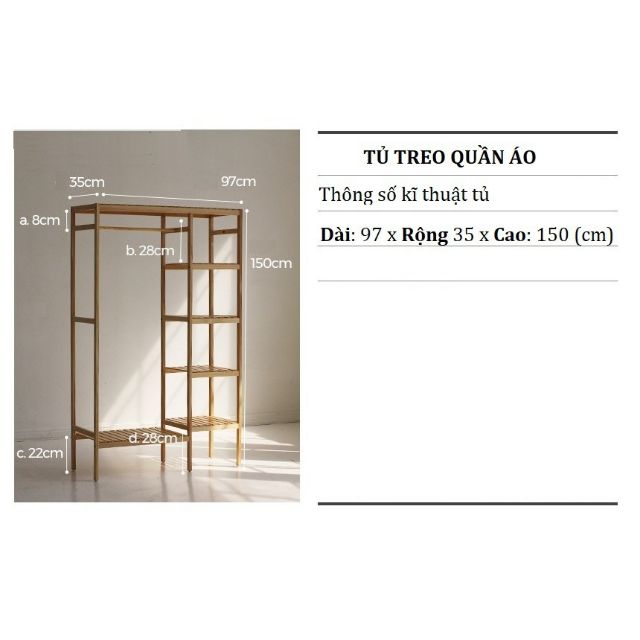 Tủ quần áo gỗ cao su 97x35x150 cm