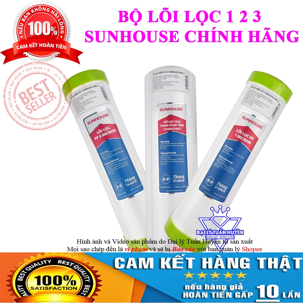 Bộ 3 Lõi lọc nước SUNHOUSE 1 2 3 chính hãng