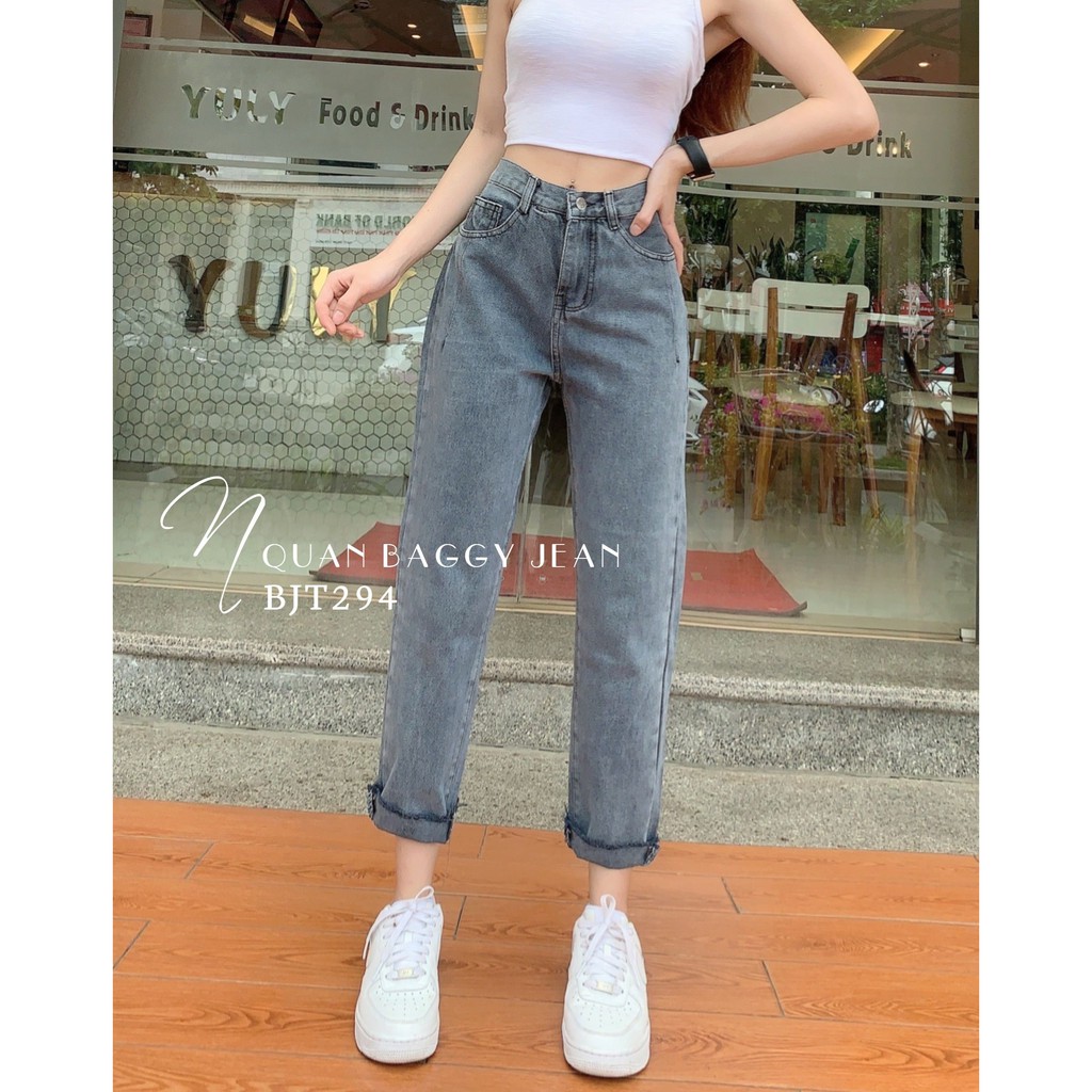 Quần baggy jean nữ Quần jean 9 tấc nữ màu xám có 3 size chất jean cao cấp BJT294