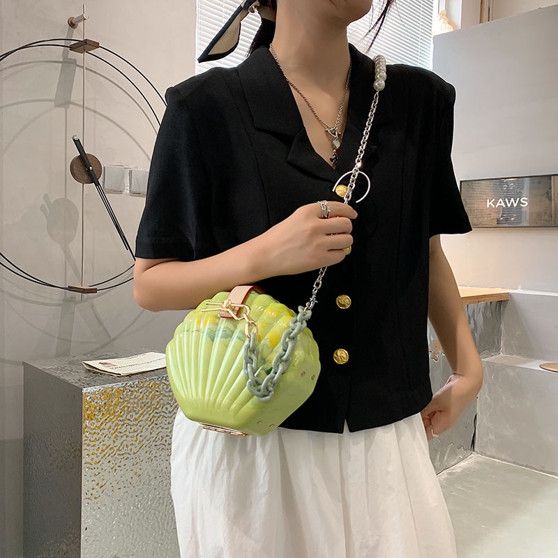 IELGY Túi Đeo Chéo Hình Vỏ Sò Bằng Acrylic Phối Dây Xích Thời Trang Cho Nữ