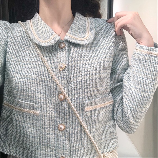 Áo khoác nhẹ dạ tweed tiểu thơ màu xanh ngọc 💙