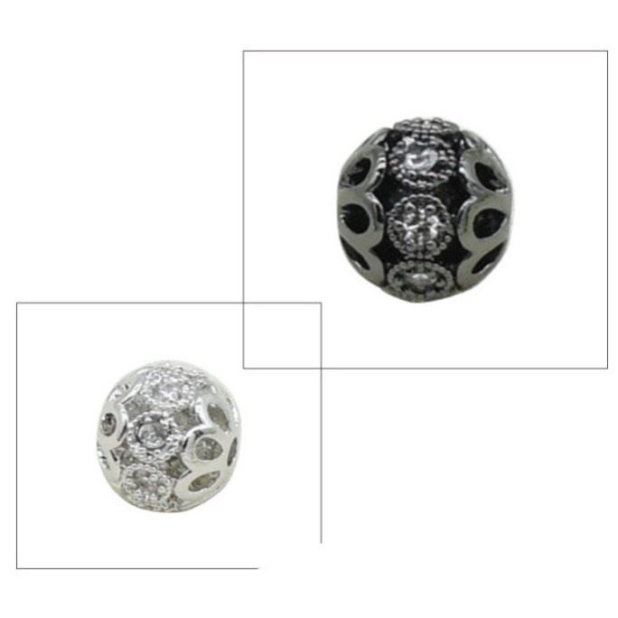 Hạt Tròn rỗng 8mm Đính Đá - Charm Phụ kiện trang sức xâu vòng tay nam nữ, chuỗi hạt bằng kim loại đồng zircon