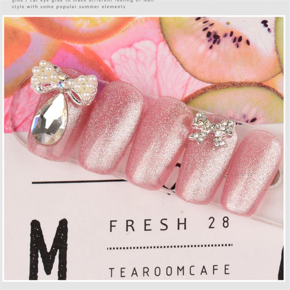 Hộp Phụ Kiện Trang Trí Móng Tay Hình Nơ Đính Đá Ngọc Trai Và Kim Cương Giả D1N1