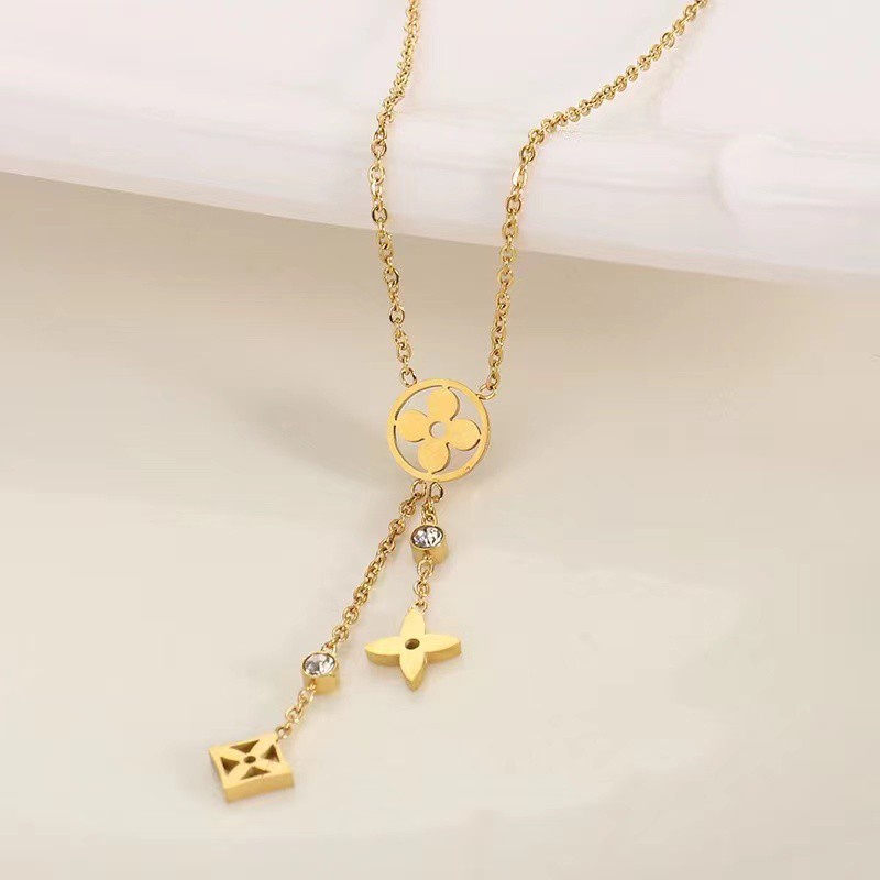 Dây Chuyền Bằng Thép Không Gỉ Cao Cấp Phối Tua Rua Phong Cách Pháp Đơn Giản Thời Trang Mới