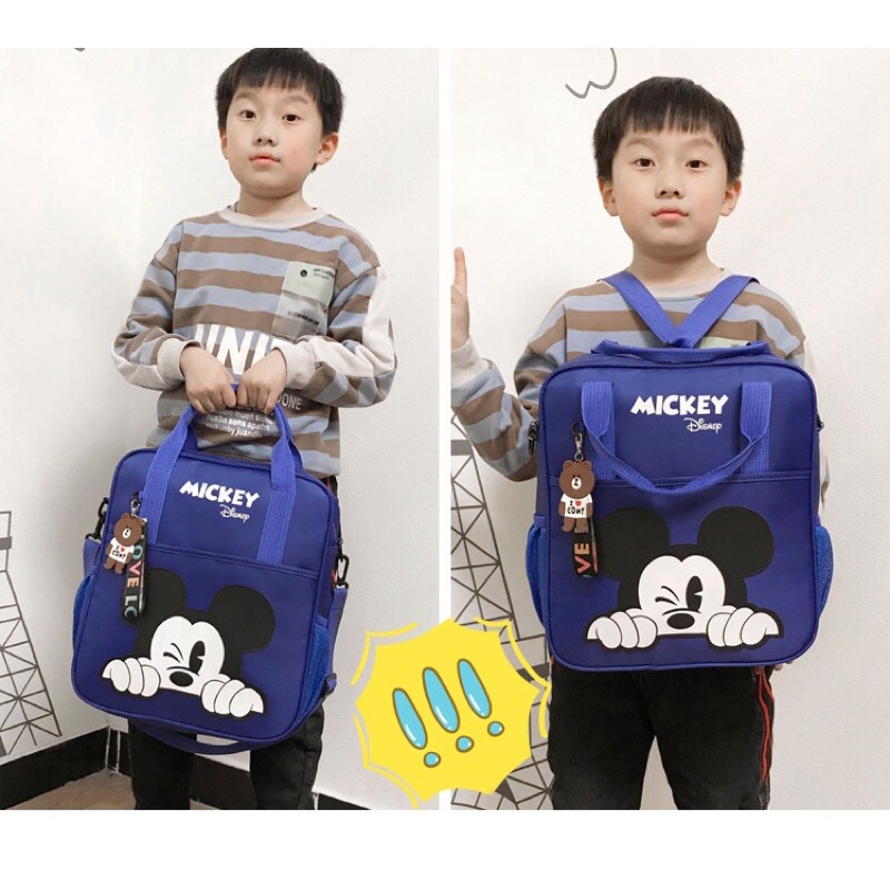 Balo cho bé in hình Mickey chất liệu vải dù Cặp sách đựng sách vở học sinh cấp 1 và mẫu giáo