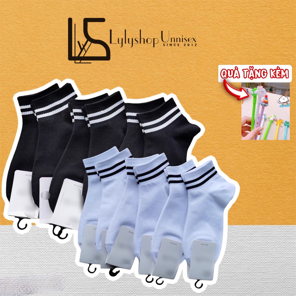 Tất vớ nữ cổ thấp Lylyshop Unisex, kiểu tất phối viền sọc cổ ngắn chất vải len dệt dày dặn thông thoáng