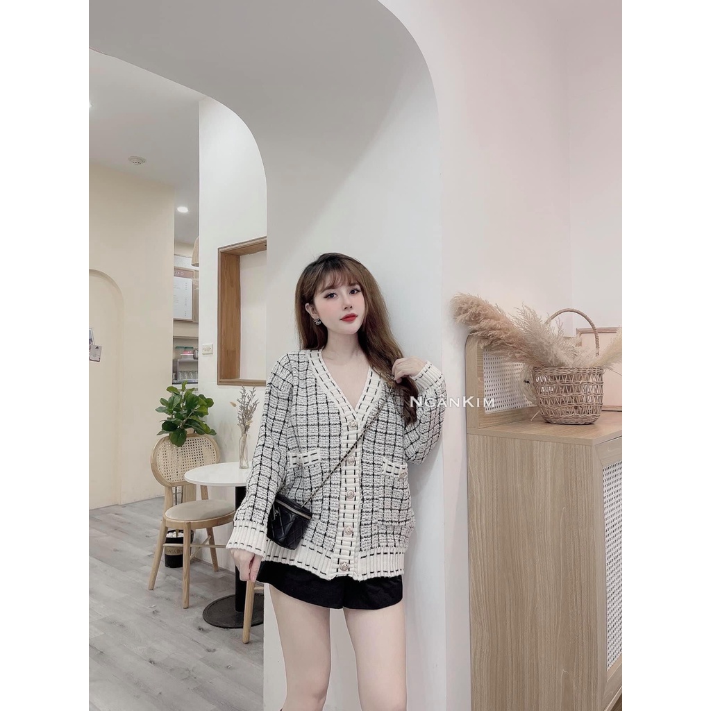 [ảnh thật-sẵn] Áo khoác len kẻ túi hộp 3 màu