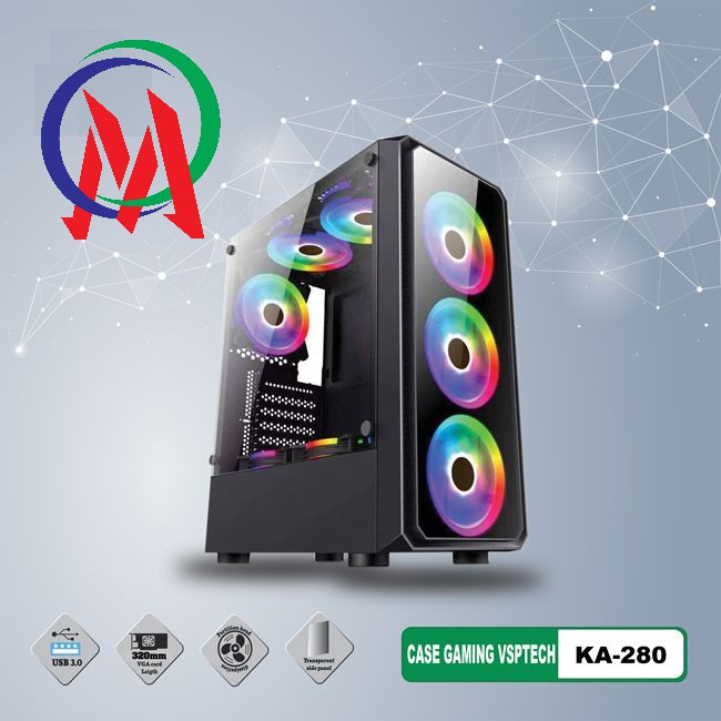 Vỏ Case máy tính VSP KA-280 (02 Mặt Kính Cường Lực - Chưa fan LED)