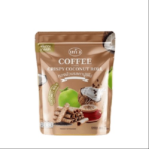 Bánh Cuộn Dừa KAEW Nhập Khẩu Thái Lan Vị Cafe Túi Zip (80g/gói)