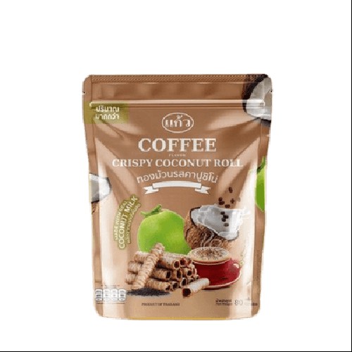 Bánh Cuộn Dừa KAEW Nhập Khẩu Thái Lan Vị Cafe Túi Zip (80g/gói)