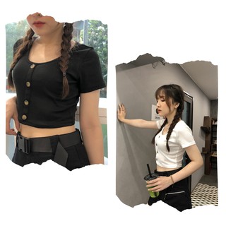 Áo croptop len tăm cúc dọc ulazzang dáng ngắn cổ tròn