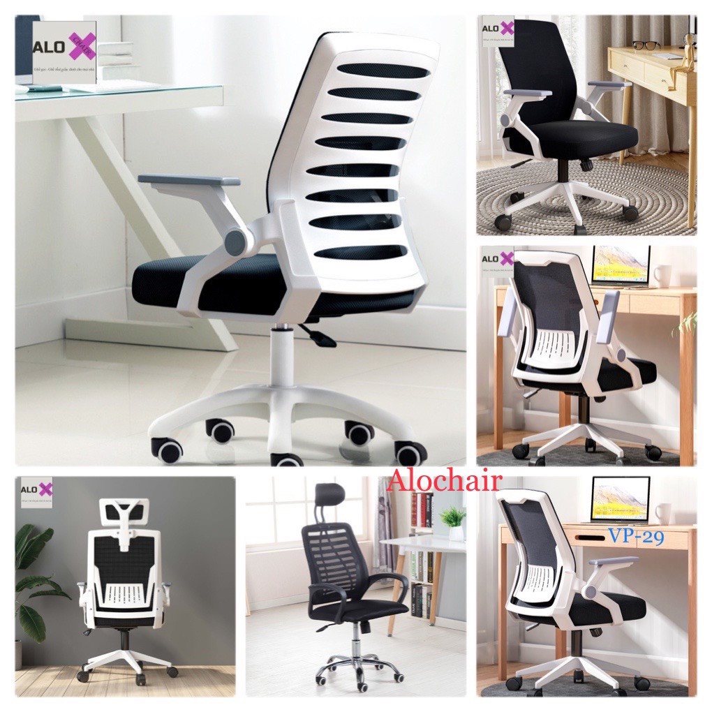 Ghế Văn Phòng-Ghế Làm Việc-Ghế Chân Xoay, Tay Gấp Nệm Lưới Tựa Đầu Cao Cấp Mẫu Hot Nhất 2021