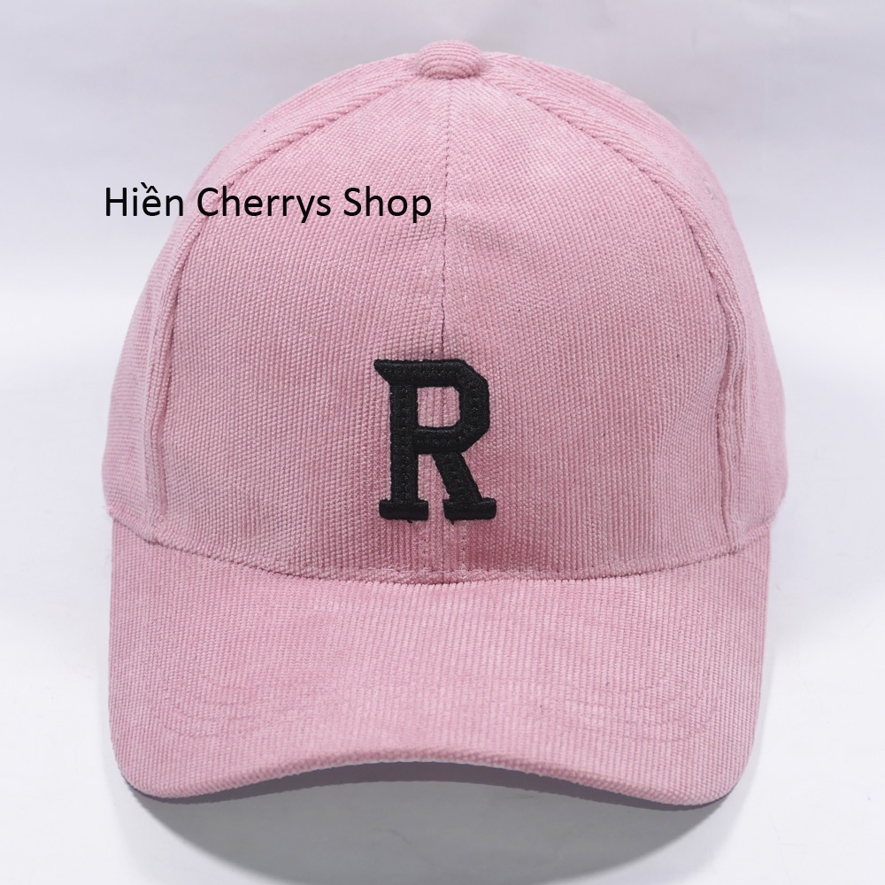 Mũ lưỡi trai -Nón kết thêu hình chữ R chất liệu nhung tăm cao cấp form unisex nam nữ