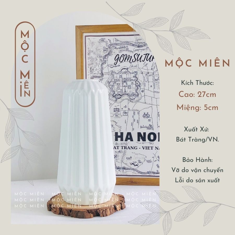Bình gốm men Trắng lọ hoa decor trang trí nhiều mẫu. Mộc Miện, gốm sứ bát tràng