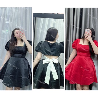 Đầm gấm hở lưng nơ tnt shop bigsize 60kg 90kg