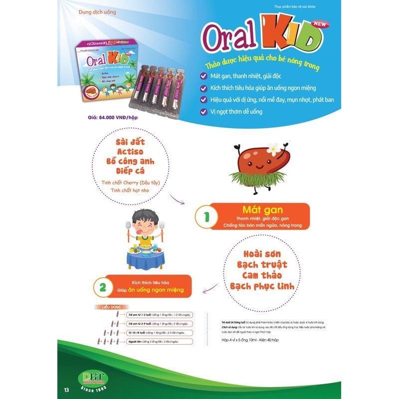 OralKid new Giúp mát gan, thanh nhiệt, giải độc, lợi tiểu, giải độc gan dành cho trẻ em