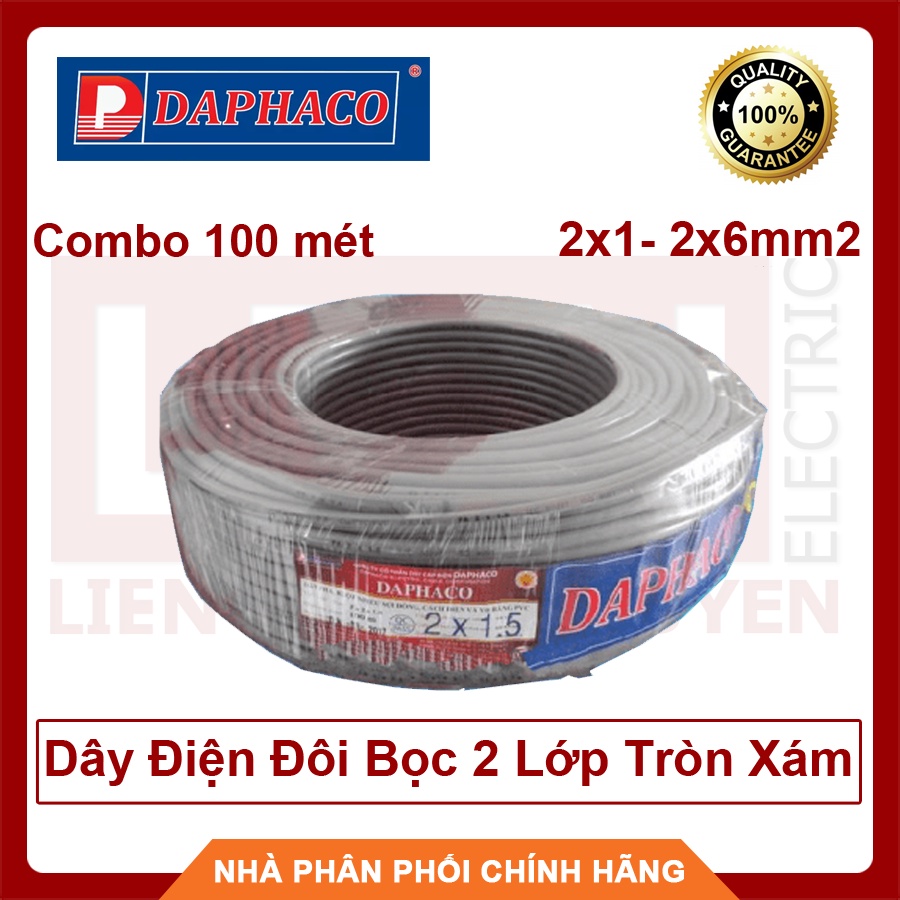 (Combo 100 Mét) Dây Điện Đôi Bọc 2 Lớp Tròn Xám 2 Lõi 2x1.0mm2 Đến 2x6.0mm2 Daphaco Ruột Đồng Nguyên Chất Chịu Tải Cao