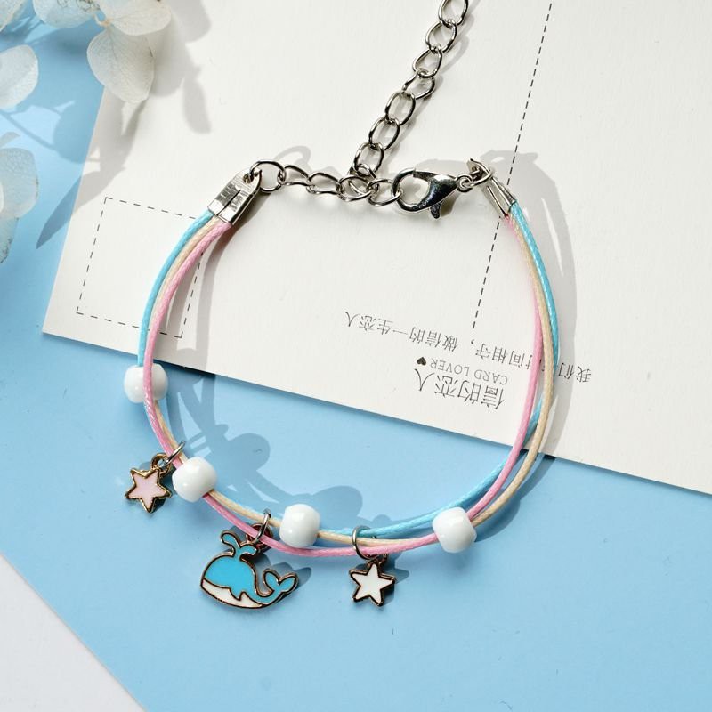 Vòng tay gốm gắn lục lạc TRÁI TIM VỎ SÒ CÁ HEO VOI lắc tay nữ xinh xắn dễ thương