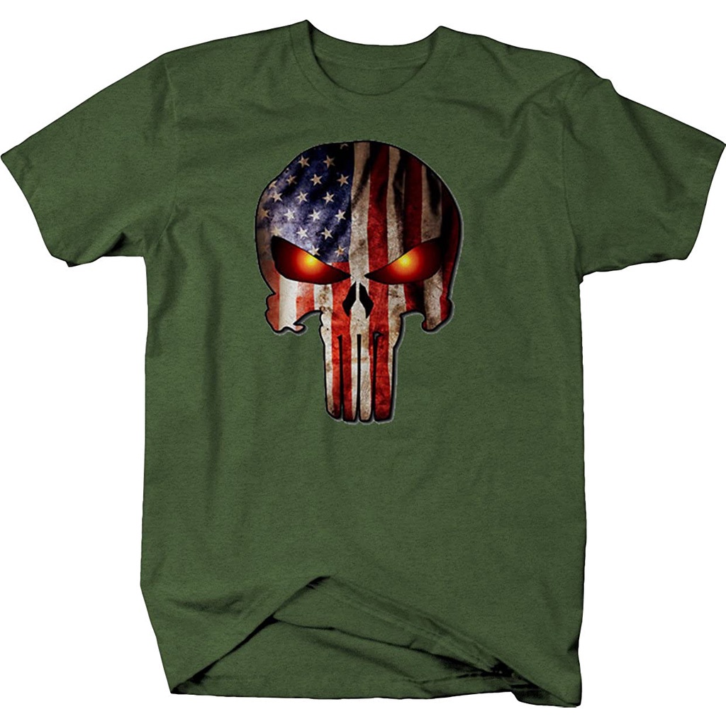 Áo Thun Cotton Cổ Tròn In Hình Lá Cờ Punisher Mỹ Cá Tính Cho Nam